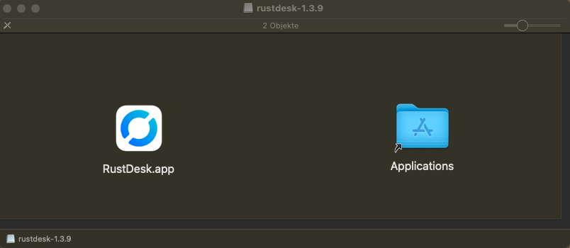 RustDesk macOS Installation - Ziehe das RustDesk-Symbol auf den Applications-Ordner